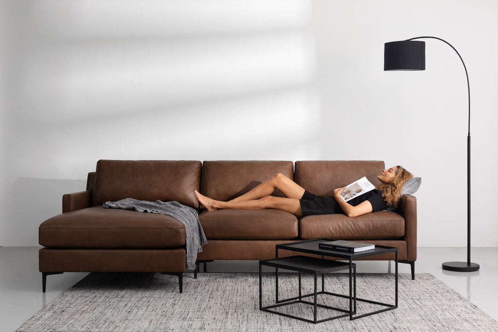 Kennedy 3-Seater Leather Right Facing Sectional Brown