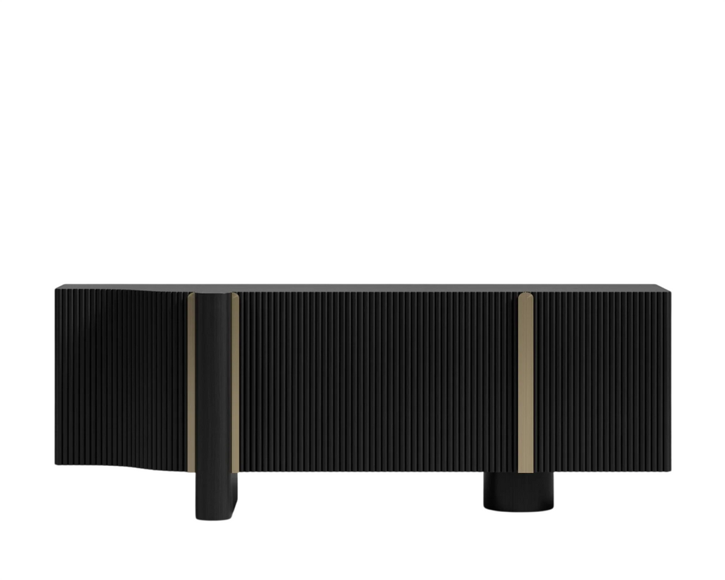 Champagne Brushed Brass & Black Oak Entryway Console