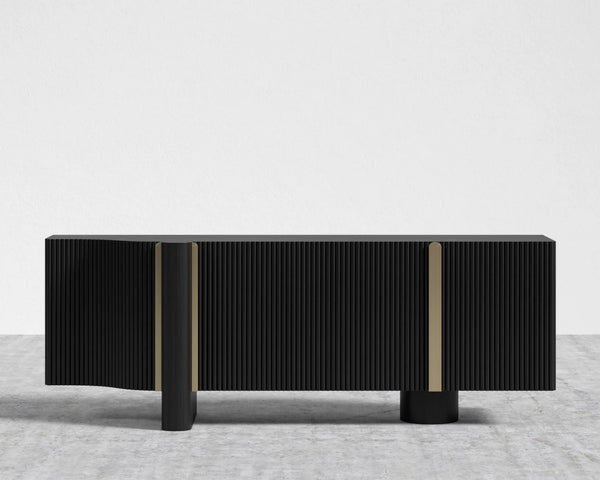 Maggie Champagne Brushed Brass & Black Oak Entryway Console