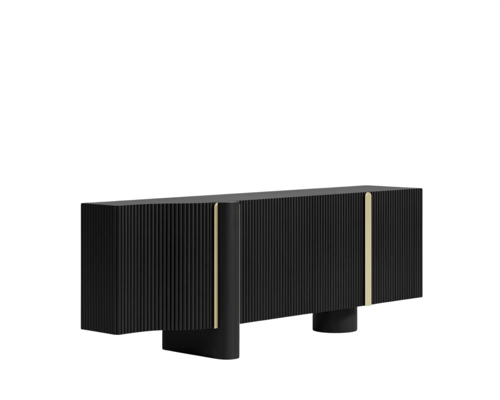Maggie Champagne Brushed Brass & Black Oak Entryway Console