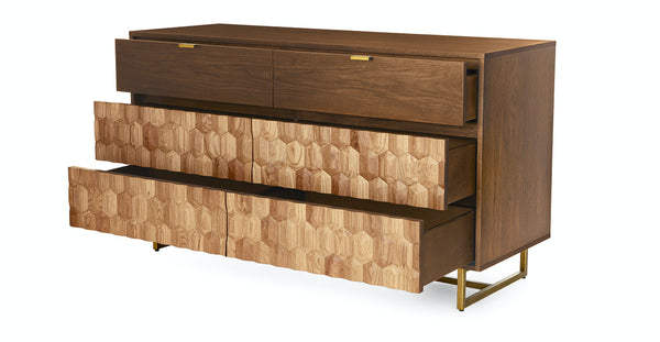 Walnut Geo 6-Drawer Double Dresser