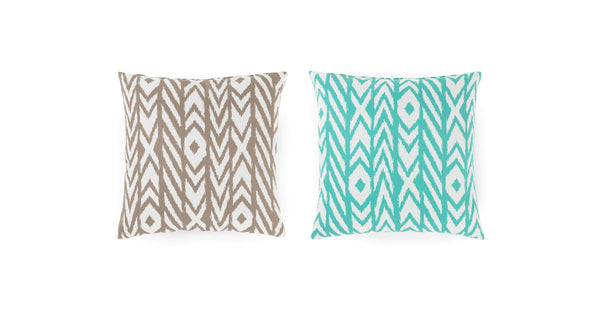 Outdoor Pillow Set- 2 Aqua Blue/Beige