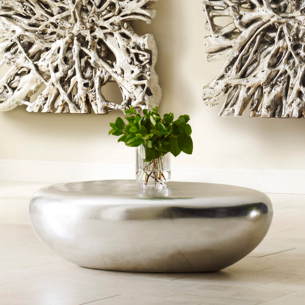 River Stove 42" X 26" Silver Coffee Table