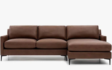 Kennedy 3-Seater Leather Right Facing Sectional Brown