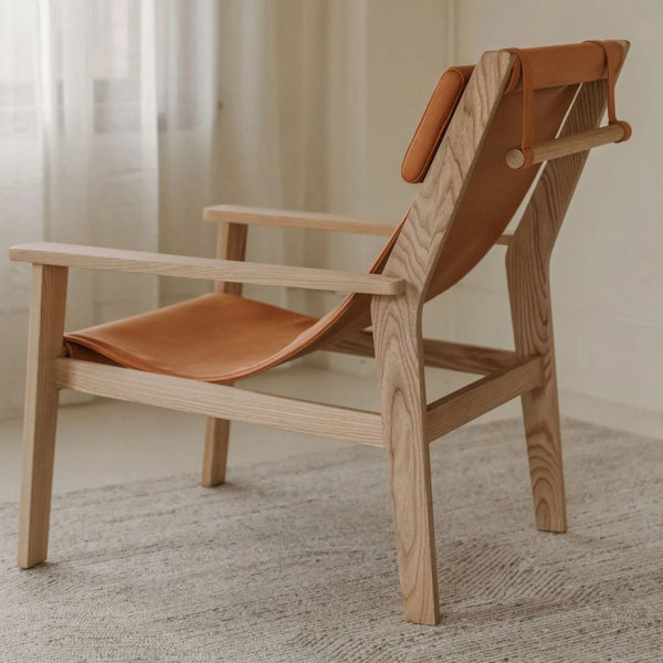 Sling Lounge Chair Terracotta Ash Tan with Headrest