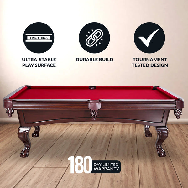 Augusta Pool Table - Mahogany Finish with Burgundy Felt