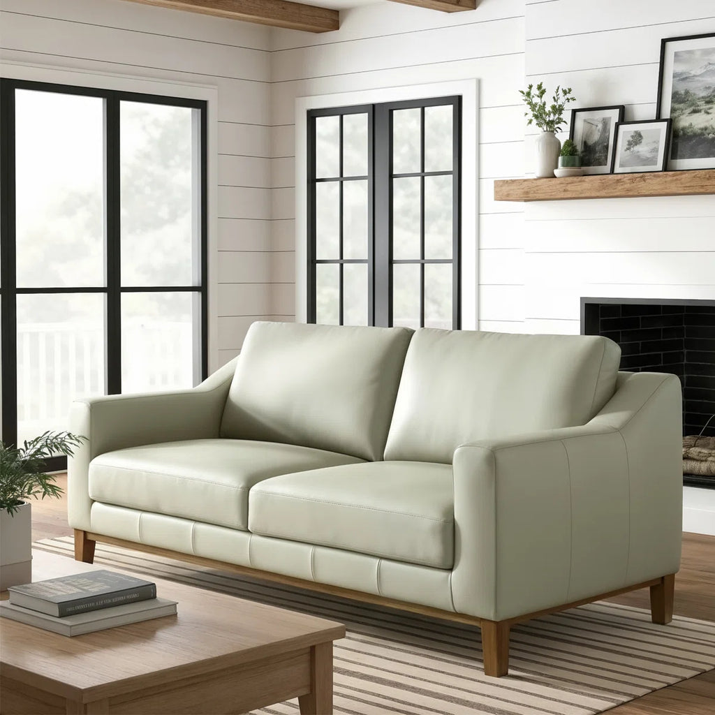 Weddel 75.6" Genuine Leather 3-Seater Sofa Beige